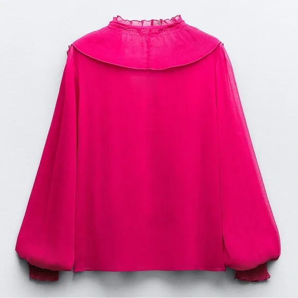 ZARA SEMI-SHEER BLOUSE WITH RUFFLES - Picture 3 of 5